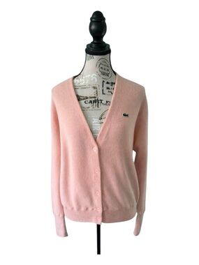 Lacoste Blush Pink Wool Cardigan V-Neck • Button Front • EU Size 38 (S/M)